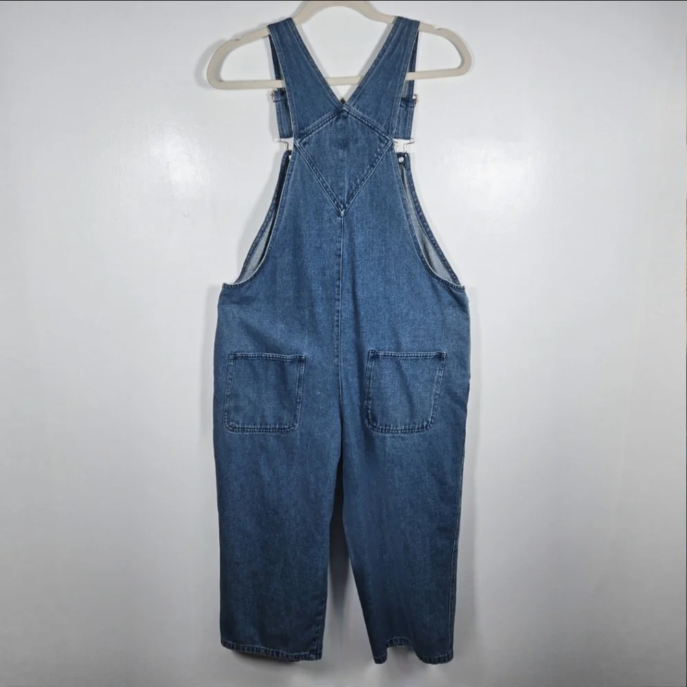Vintage 90s Mountain Lake Casuals Patchwork Cropped Blue Jean Overalls Medium